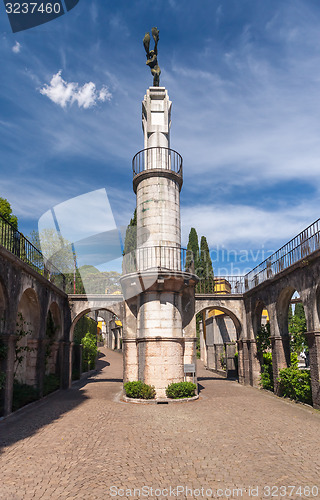 Image of Gardone Riviera, lake Garda, Italy - May 05, 2014 :  monument in garden in Villa Vittoriale  Home of Gabriele d\'Annunzio