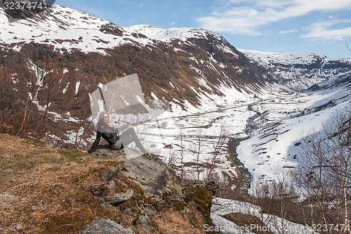 Image of Mountains, snow-covered fjord