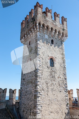 Image of Castello Scaligero, built in XIV century, Lake Garda, Sirmione, Italy