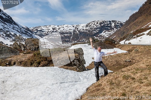 Image of Mountains, snow-covered fjord