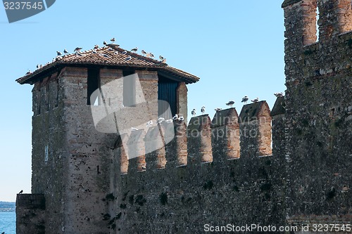 Image of Castello Scaligero, built in XIV century, Lake Garda, Sirmione, Italy