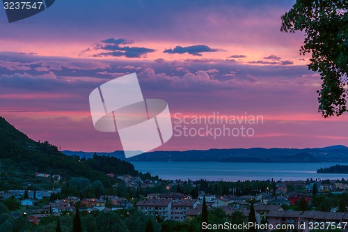 Image of sunset over the lake Garda