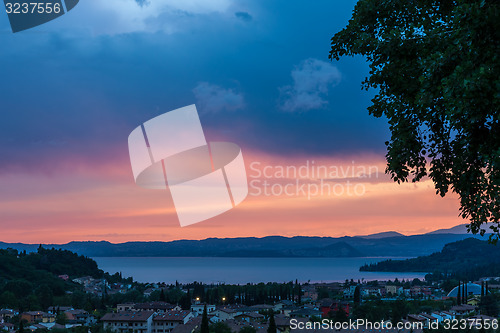 Image of sunset over the lake Garda