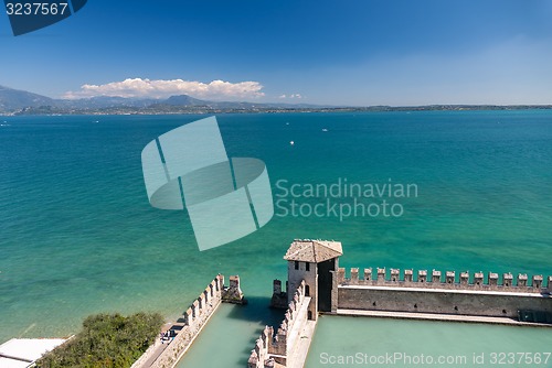 Image of Castello Scaligero, built in XIV century, Lake Garda, Sirmione, Italy