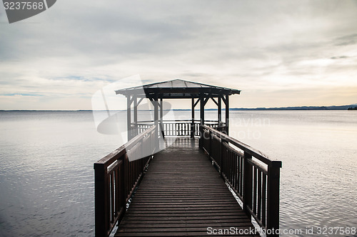 Image of wooden gazebo on Lake Garda