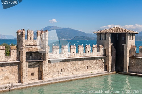 Image of Castello Scaligero, built in XIV century, Lake Garda, Sirmione, Italy