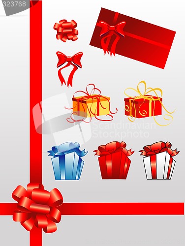 Image of Bows, giftboxes, ribbons