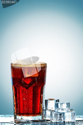 Image of Glass of cola with ice cubes