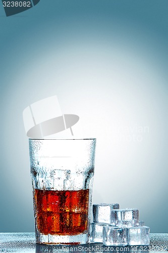 Image of Glass of cola with ice cubes