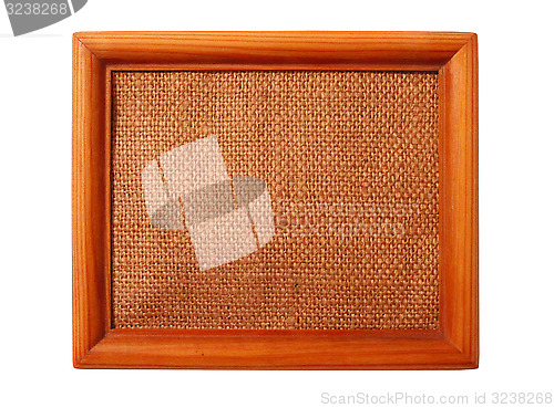 Image of wooden frame with sacking isolated on the white 