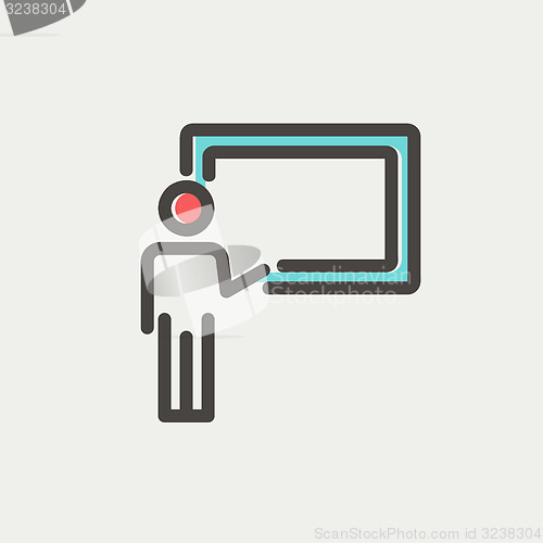 Image of Professor in front of a blackboard thin line icon