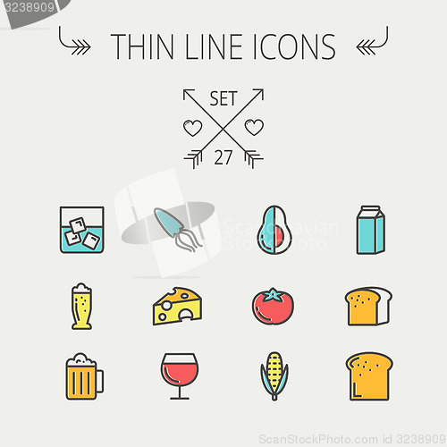 Image of Food and drink thin line icon set