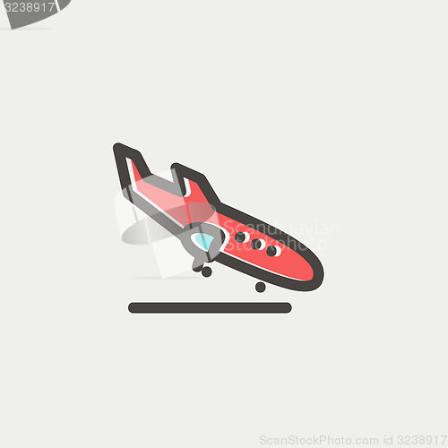 Image of Landing airplane thin line icon