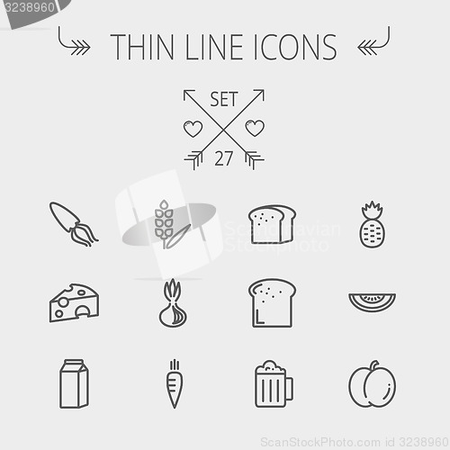 Image of Food and drink thin line icon set