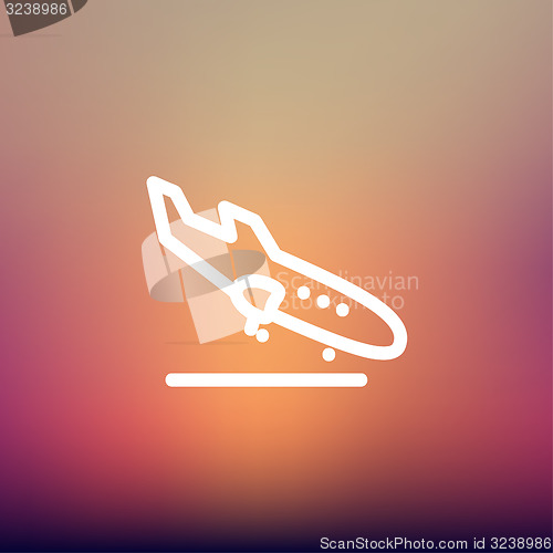 Image of Landing airplane thin line icon