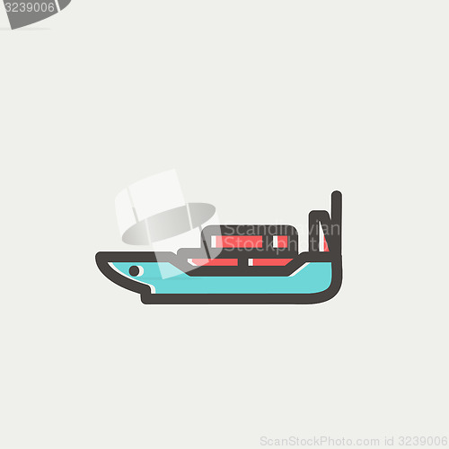 Image of Cargo ship with container thin line icon