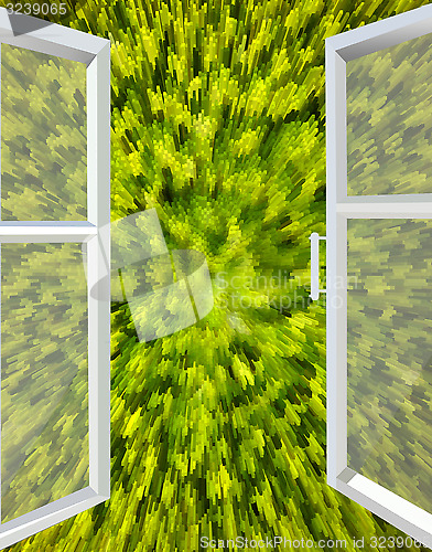 Image of opened window to the green abstraction