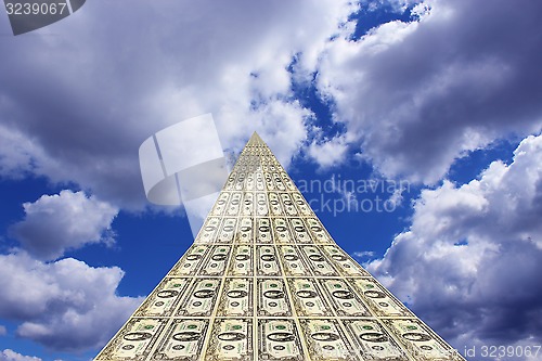 Image of unusual dollar road going away to blue sky