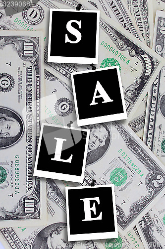 Image of signboard sale on the dollar background