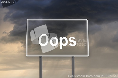 Image of Billboard and inscription oops with thunder-storm