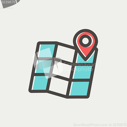 Image of Folded map with pin thin line icon