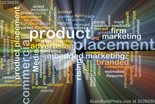 Image of product placement wordcloud concept illustration glowing