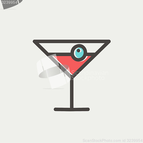 Image of Cocktail drink with cherry thin line icon