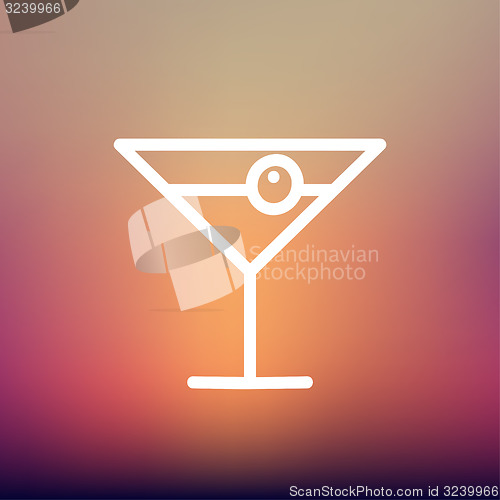 Image of Cocktail drink with cherry thin line icon