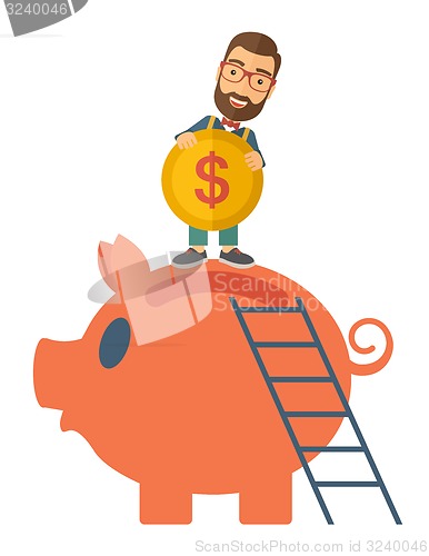 Image of Big piggy bank with ladder