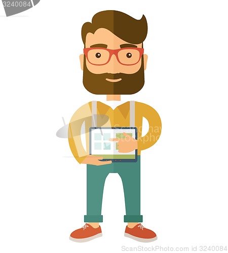Image of Man holding a screen tablet