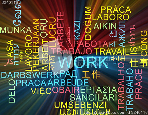 Image of Work multilanguage wordcloud background concept glowing