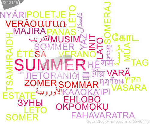 Image of Summer multilanguage wordcloud background concept