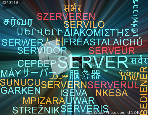 Image of Server multilanguage wordcloud background concept glowing