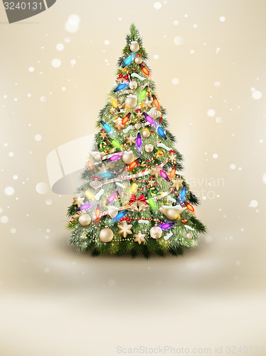 Image of Green christmas tree on beige background. EPS 10
