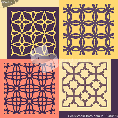 Image of Set of four seamless patterns. Vintage geometric ornaments. 