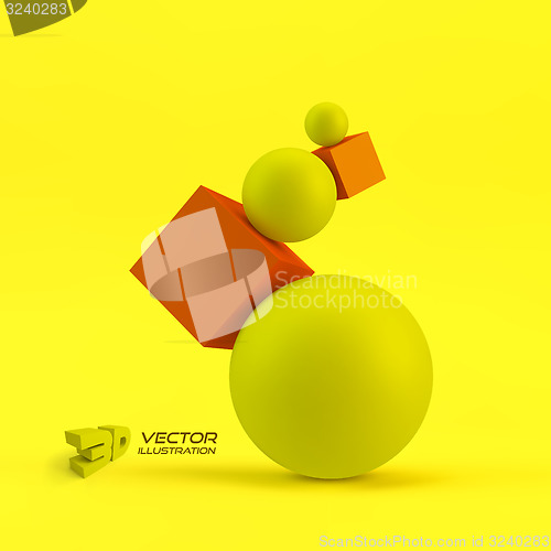 Image of Composition of 3d geometric shapes. Vector Illustration.  