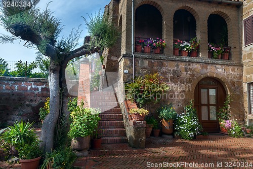 Image of italian patio in old  village Pitigliano