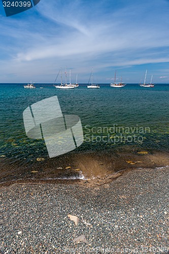 Image of beautiful seascape with ships and yachts