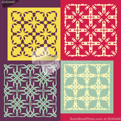 Image of Set of four seamless patterns. Vintage geometric ornaments. 