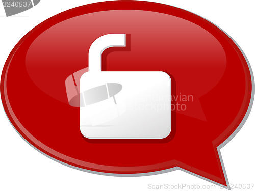 Image of Unlocked unsecure word speech bubble illustration