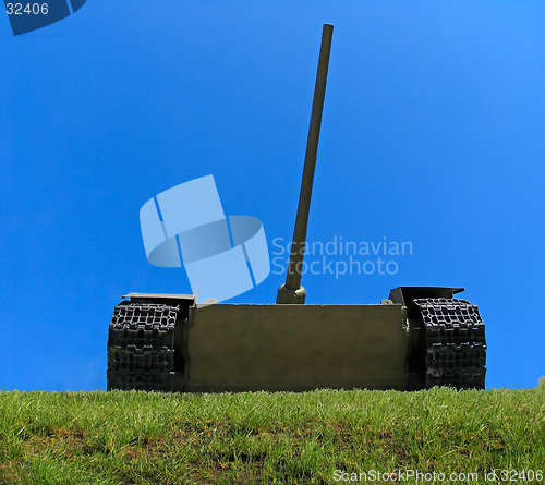 Image of Old russian tank on the green grass