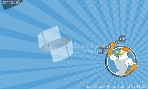 Image of Business card Bald Eagle Mechanic Spanner Circle Cartoon