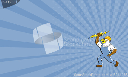 Image of Business card Bald Eagle Electrician Lightning Bolt Standing Cartoon