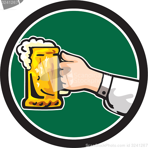 Image of Hand Holding Mug Beer Circle Retro