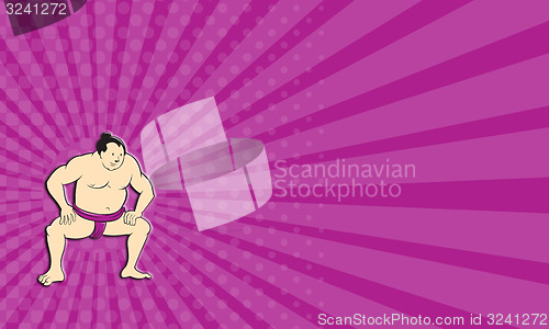 Image of Japanese Sumo Wrestler Squatting Cartoon