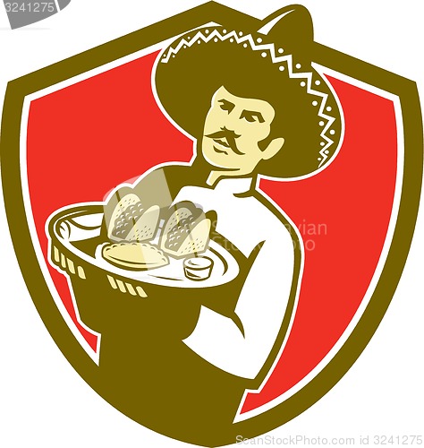 Image of Mexican Chef Cook Serving Taco Plate Shield