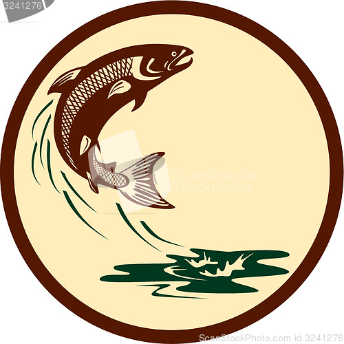Image of Atlantic Salmon Fish Jumping Water Retro