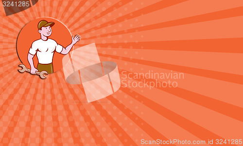 Image of Business card Mechanic Waving Circle Cartoon
