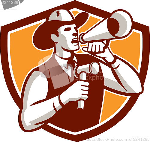 Image of Cowboy Auctioneer Bullhorn Gavel Shield