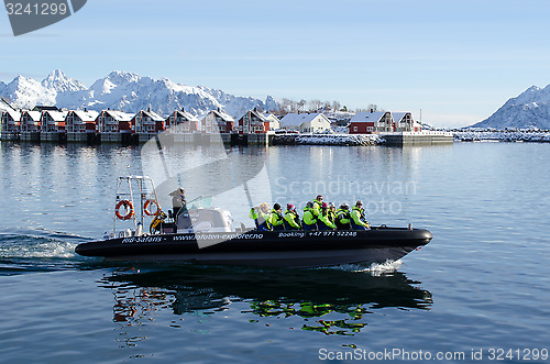 Image of RIB boat on its way out of Svolvaer harbour